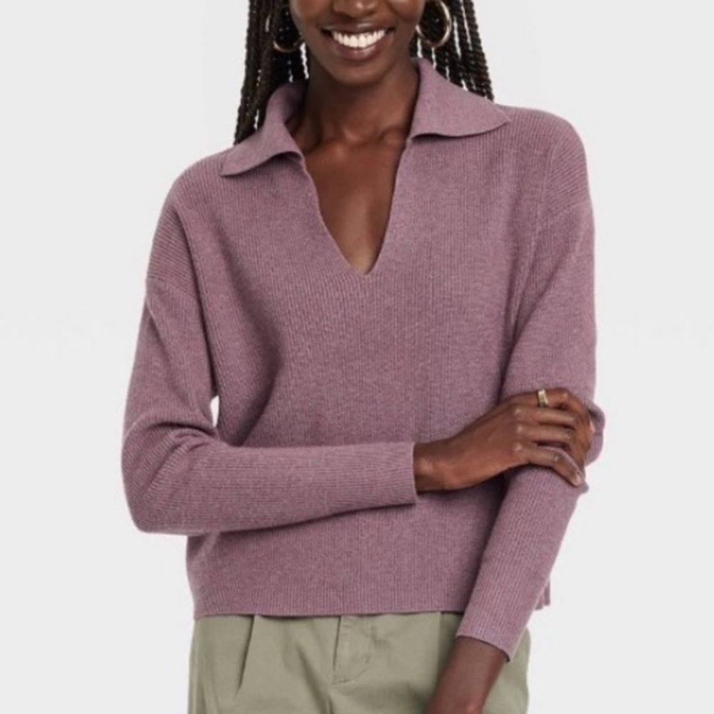 A New Day purple collared vneck sweater